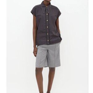 Ganni Cotton Poplin Diamond Sleeveless Top - Black/Gold - Large/XL